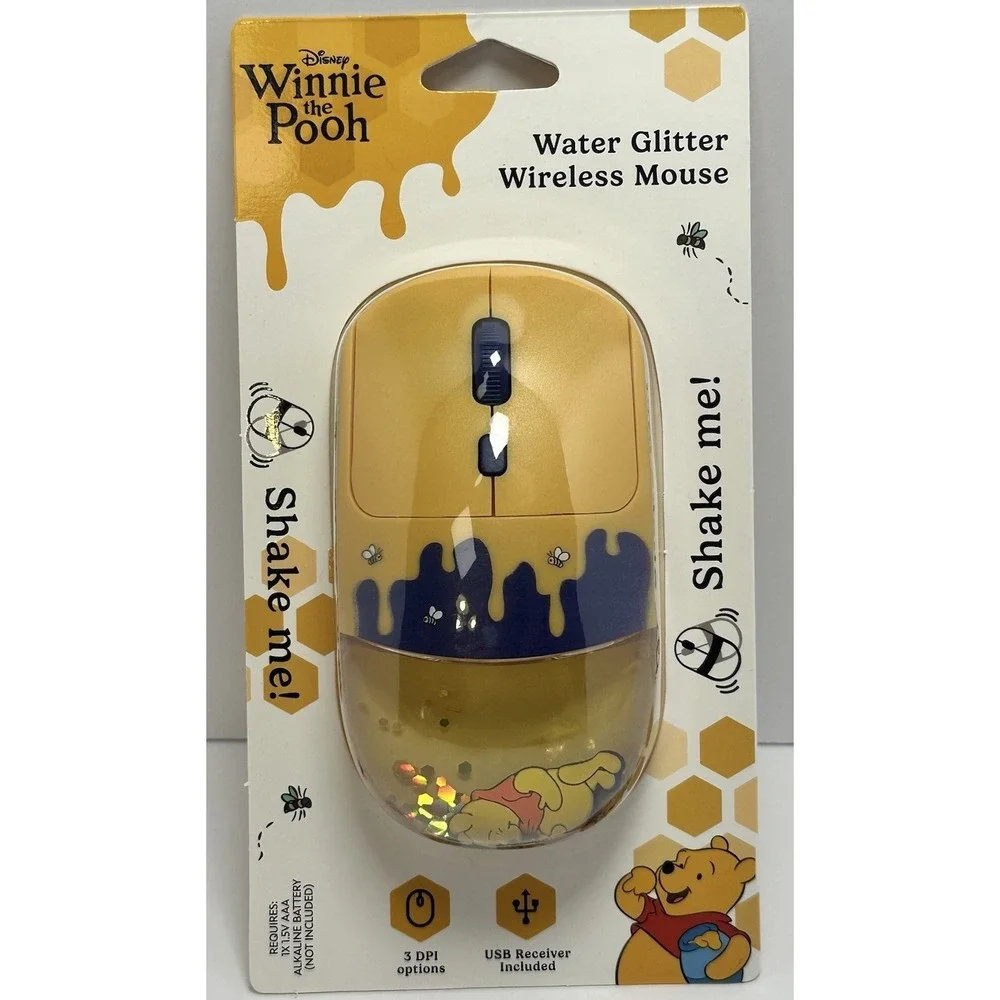Disney Winnie The‎ Pooh Water Glitter Wireless Mouse USB Receiver New